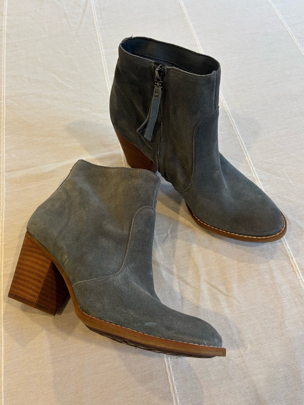 Sam Edelman Slate blue Suede Ankle Booties Block Heel Side Zip Women’s Size 10